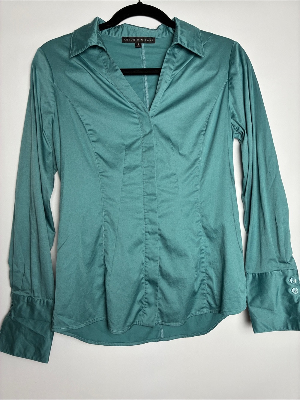 ANTONIO MELANI teal button-down long sleeve blouse
